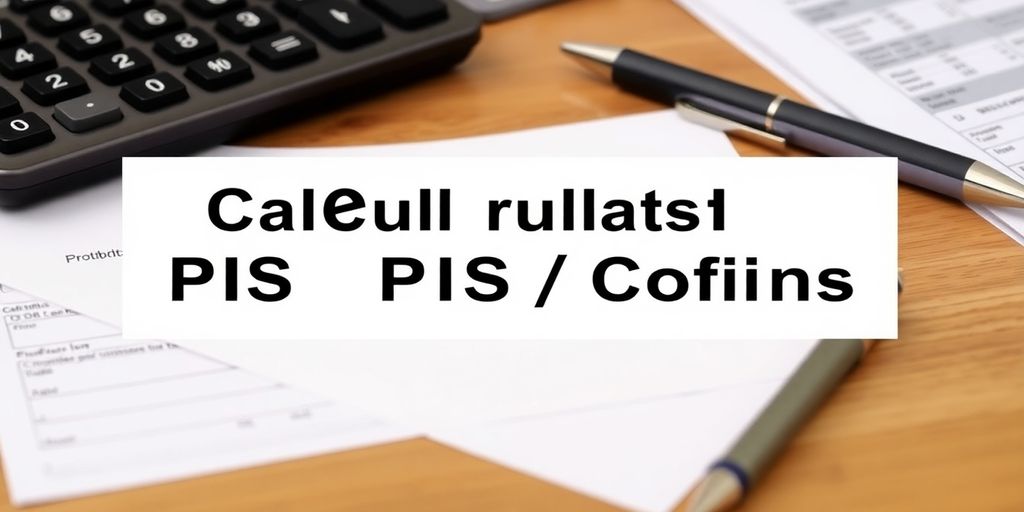 Calculadora e documentos fiscais sobre uma mesa de madeira.